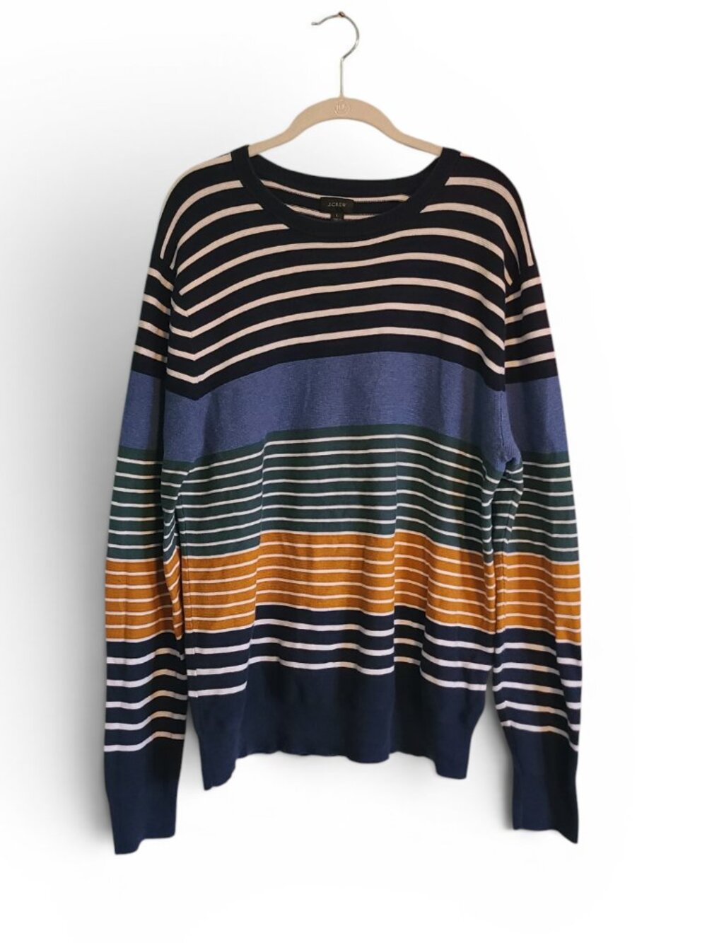 J. Crew Mens Colorful Striped Crew Neck Pullover Long Sleeve Light Weight Sweate